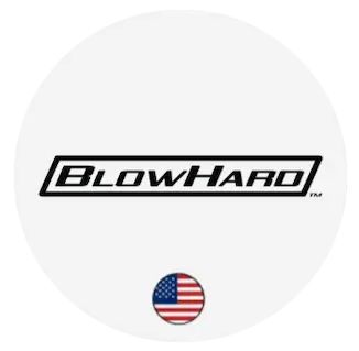 BlowHard professional firefighting ventilation equipment in a realistic emergency response environment, powerful portable fan positioned at a building entrance, firefighters managing smoke control, rugged industrial design, high-performance airflow, dramatic but professional rescue scene.