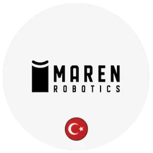 Maren Robotics advanced rescue robotics system operating in a hazardous environment, unmanned ground robot inspecting debris and unstable structures, emergency responders monitoring data from a safe distance, modern search and rescue technology scene.