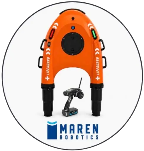 Maren Robotics rugged robotic platform displayed in a technical operations setting, sensors, cameras, tracks, and modular equipment mounts visible, industrial rescue and inspection application, clean high-tech product photography, keywords: robotic platform, inspection robot, sensor payload, camera system, tracked robot, modular robot, industrial inspection, emergency robotics.